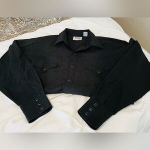 Vintage Ely Cattleman solid black western shirt - size L.